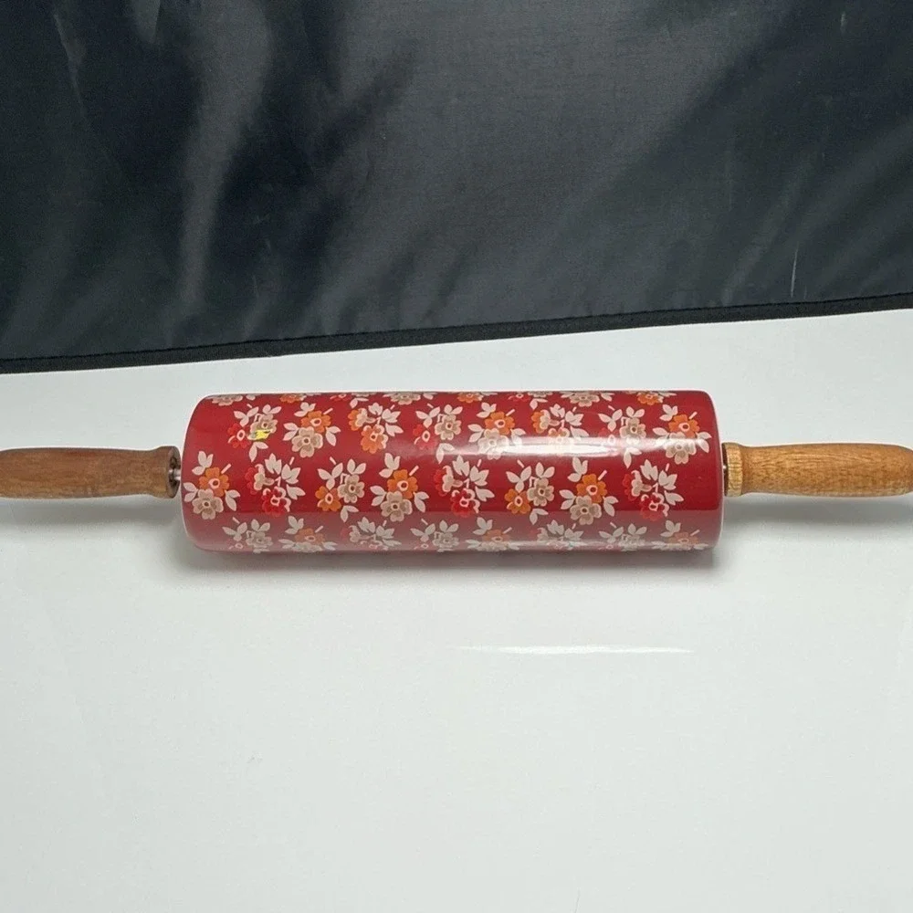 Retired Pioneer Woman Rolling Pin Fall Flowers Burgundy Autumn Harvest Ceramic